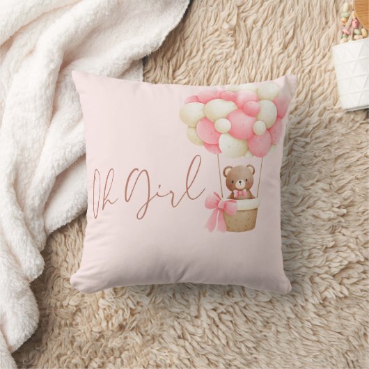 Pink Teddy Bear Oh Girl Balloon Babydusche Kissen (Decke)