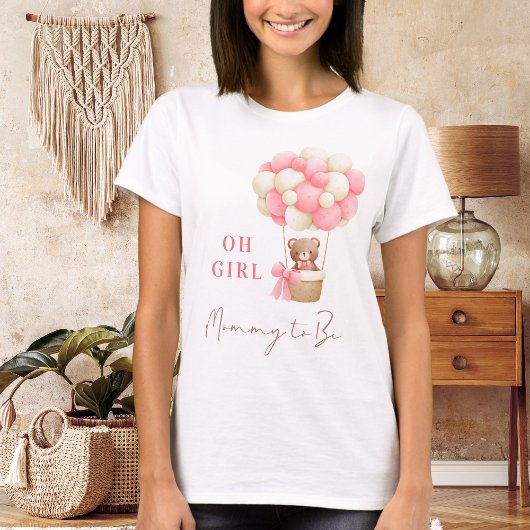 Pink Teddy Bear Oh Girl Balloon Mommy To Be Baby T-Shirt