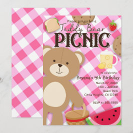 Pink Teddy Bear Picnic Geburtstagsparty Einladung