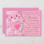 Pink Teddy Bear Picnic Girls Geburtstag Einladung (Vorne/Hinten)