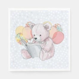 Pink Teddy Bear reading a book  Serviette