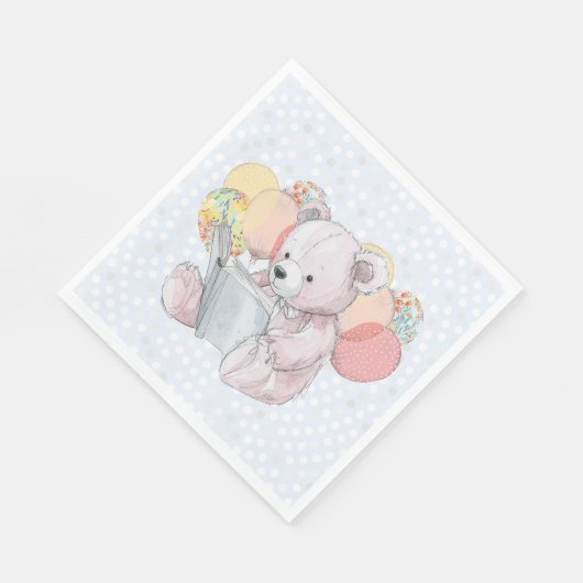 Pink Teddy Bear reading a book  Serviette (Ecke)