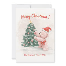 Pink Teddy Bear Retro Weihnachtskarte