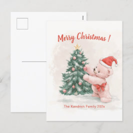 Pink Teddy Bear Retro Weihnachtskarte Feiertagspostkarte