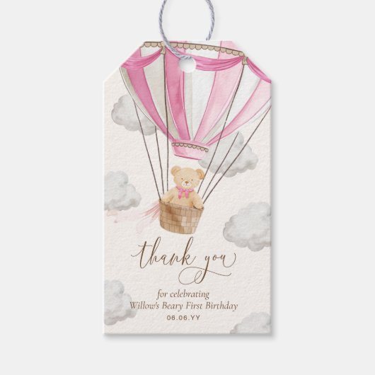 Pink Teddy Bear Vielen Dank, dass Sie am ersten Ge Geschenkanhänger (Vorderseite)