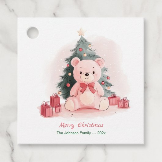 Pink Teddy Bear Weihnachten Geschenkanhänger (Vorderseite)