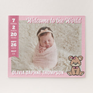 Pink Teddy Bear Welcome to the World Baby Girl Puzzle