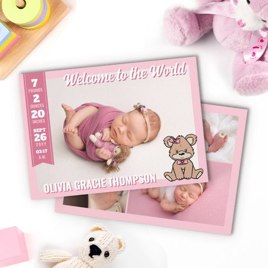 Pink Teddy Bear Willkommen im World Baby Girl Ankündigung