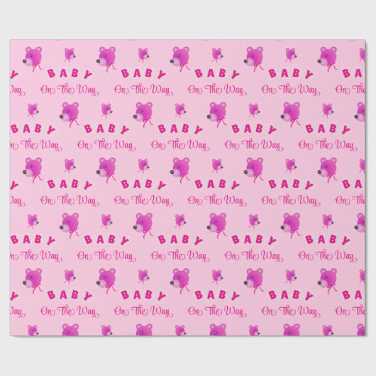 Pink Teddy Bear With Text Baby Shower Geschenkpapier (Flach)
