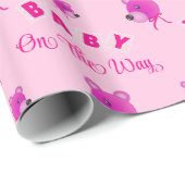Pink Teddy Bear With Text Baby Shower Geschenkpapier (Rolleneckpunkt)