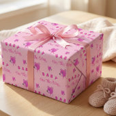 Pink Teddy Bear With Text Baby Shower Geschenkpapier