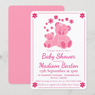 Pink Teddy Bears Niedlich Girl Baby Dusche Einladung