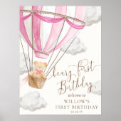 Pink Teddy Beary Erstgeburtstag Begrüßungszeichen Poster (Vorne)