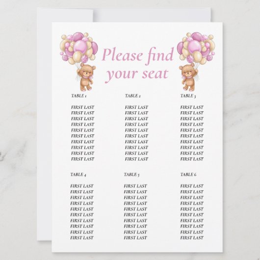 PINK Teddy Birthday Girl Einladung (Vorderseite)