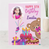Pink Teddy Geburtstagsfeier Fotokarte Karte (Vorderseite)