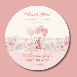 Pink Teddy Girl Christian Baby Shower Thank You Runder Aufkleber