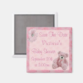 Pink Teddy Save the Date Girl Baby Dusche Magnet (Vorderseite/Rückseite)