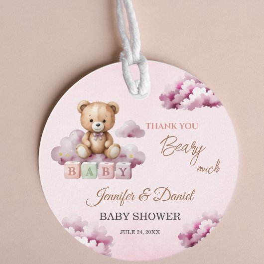Pink Teddy Starry Clouds Baby Girl Vielen Dank Geschenkanhänger