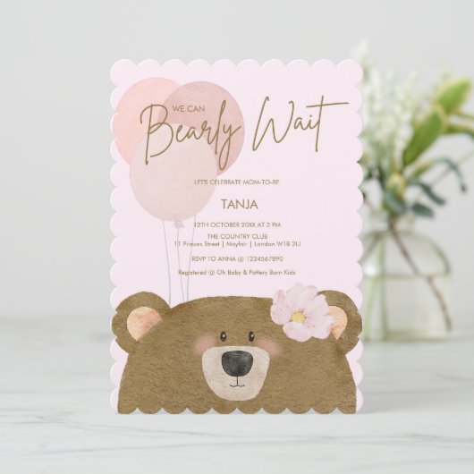 Pink Teddy wir können frühzeitig abwarten Mädchen Einladung (Stehend Vorderseite)