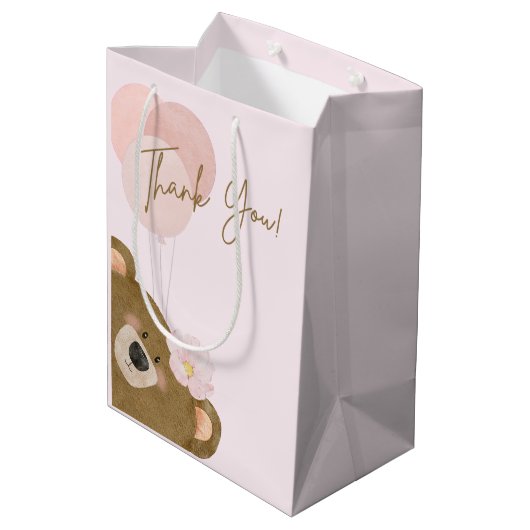 Pink Teddy wir können frühzeitig abwarten Mädchen  Mittlere Geschenktüte (Rückseite Schrägansicht)