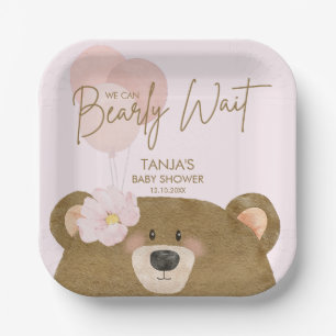 Pink Teddy wir können frühzeitig abwarten Mädchen Pappteller