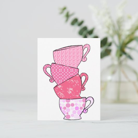Pink Tee Cup Stack Postkarte (Stehend Vorderseite)