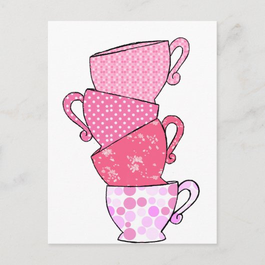 Pink Tee Cup Stack Postkarte (Vorderseite)