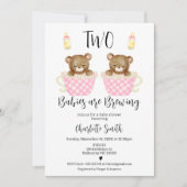 Pink Tee Cups Zehn zwei Babys Brauen Babydusche Einladung (Vorderseite)