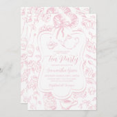 Pink Tee Party Babydusche Einladung (Vorne/Hinten)