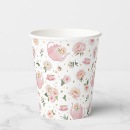 Pink Tee Party Babydusche Papiertüten Pappbecher