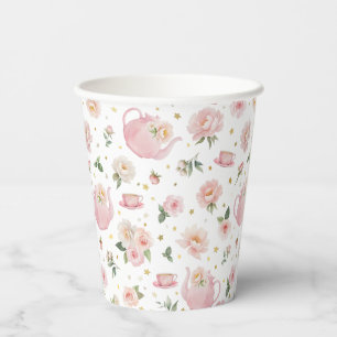 Pink Tee Party Babydusche Papiertüten Pappbecher