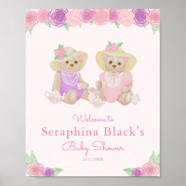 Pink Tee Party Bears Kinderdusche Empfang Poster