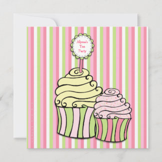 Pink Tee Party Cupcake Streifen Party Einladung