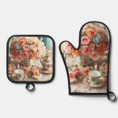 Pink Tee Party Oven Mitt und Pot Holder Ofenhandschuh & Topflappen-Set (Vorderseite)