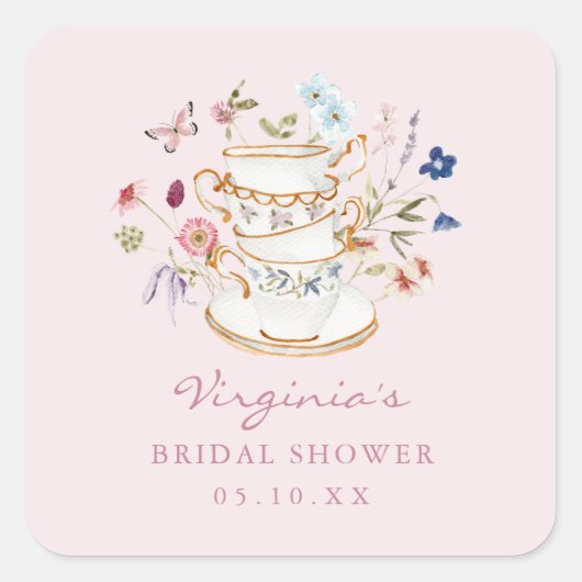 Pink Tee Party Quadratischer Aufkleber (Vorderseite)