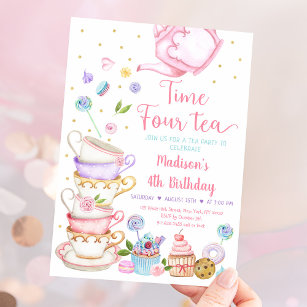 Pink Tee Party Time Four Tee Geburtstag Einladung