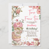 Pink Tee Party Time Four Tee Geburtstag Einladung (Vorderseite)