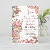 Pink Tee Party Time Four Tee Geburtstag Einladung (Stehend Vorderseite)