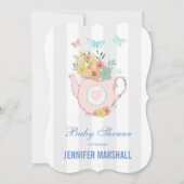 Pink Teekanne mit Blume & Schmetterlinge Kinderdus Einladung (Vorderseite)