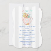 Pink Teekanne mit Blume & Schmetterlinge Kinderdus Einladung (Rückseite)