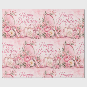 Pink Tennis Alles Gute zum Geburtstag Floral Wasse Geschenkpapier