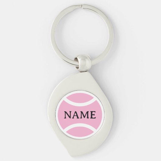 Pink tennis ball logo keychain with custom name schlüsselanhänger (Vorderseite)