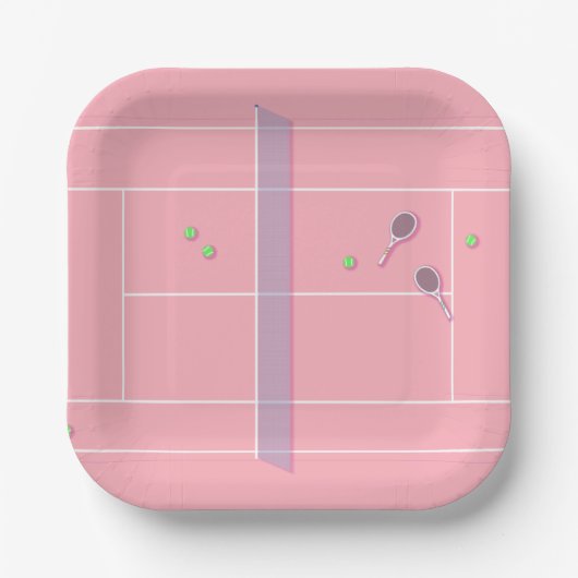 Pink Tennis Court Moderner Tennisspieler Pappteller (Vorderseite)