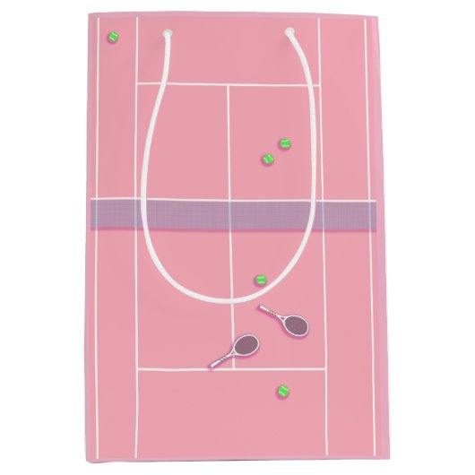 Pink Tennis Court Preppy Modern Tennis Player Mittlere Geschenktüte (Vorderseite)