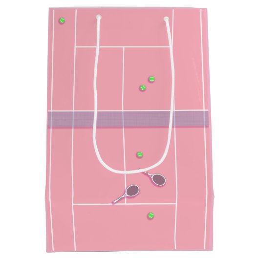 Pink Tennis Court Preppy Modern Tennis Player Mittlere Geschenktüte (Rückseite)
