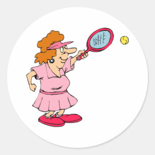 Pink Tennis Lady Runder Aufkleber