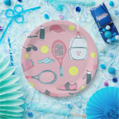 pink tennis racket ball court equipment pappteller (Party)