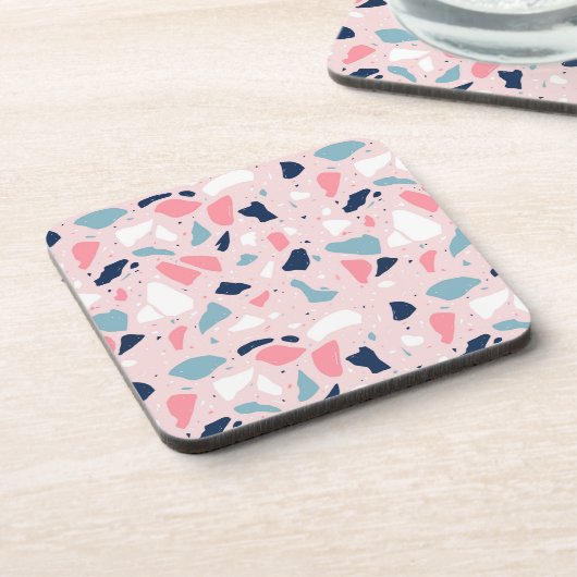 Pink Terrazzo Muster Getränkeuntersetzer (Linke Seite)