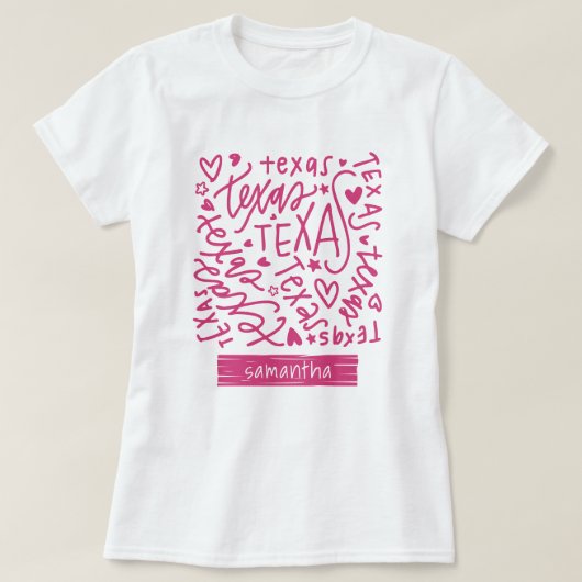 Pink Texas Doodle Muster T-Shirt (Design vorne)