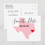 Pink Texas Red Heart Save the Date Ankündigungspostkarte (Vorne/Hinten)